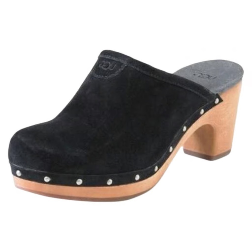 UGG Black Suede Clogs with Wooden Heel